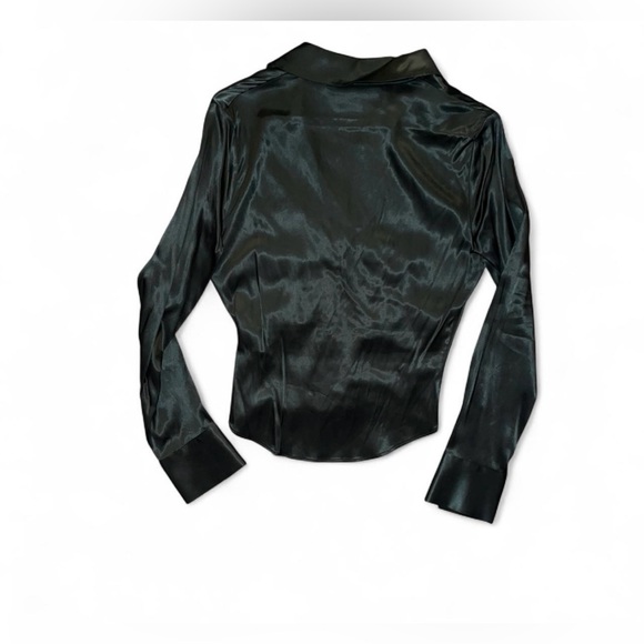 Zara dark green satin long sleeve blouse with ruching size small. NWT - Picture 6 of 7